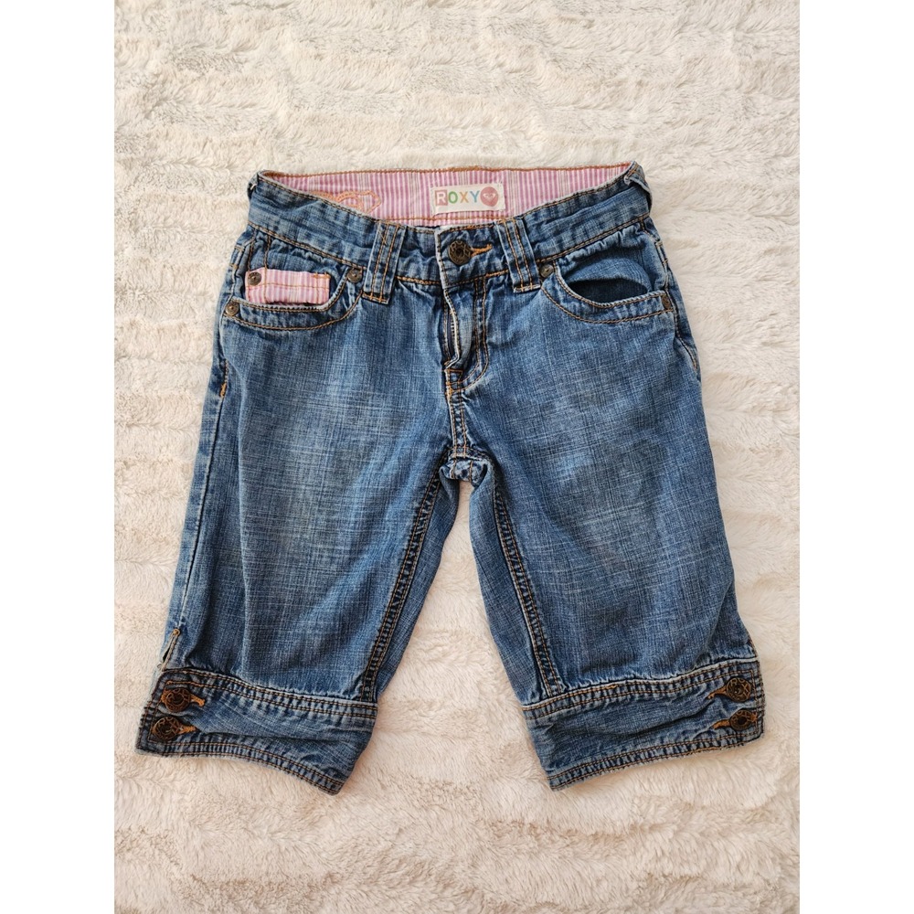 Roxy Denim Shorts Bermuda Girls Size 7‎ Roxy Logo